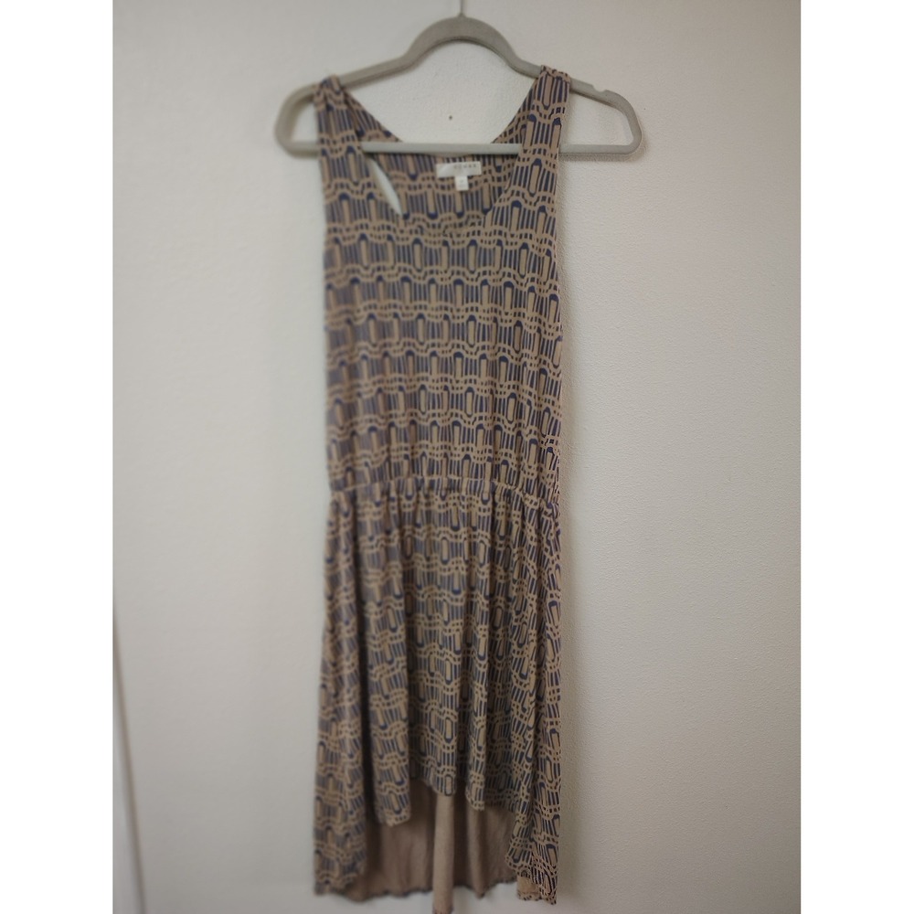 Kenar Womens Tan Blue Geometric Racerback High Low Midi Dress Size Medium